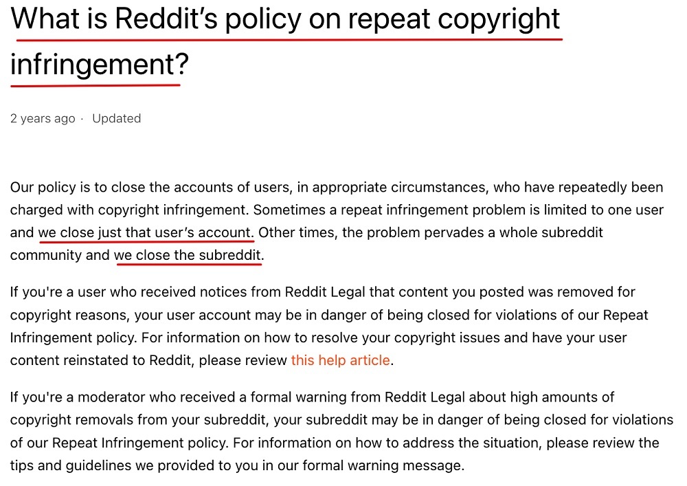 Reddit Policy on Repeat Copyright Infringement