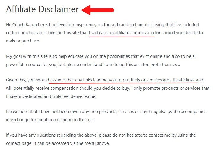 Our Small Business Coach Affiliate Disclaimer