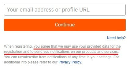 SoundCloud Create Account form with Privacy Notice highlighted