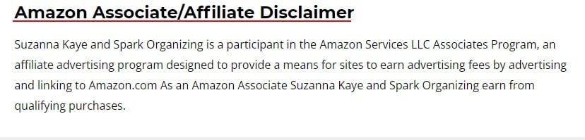 Suzanna Kaye Amazon Associate Affiliate Disclaimer