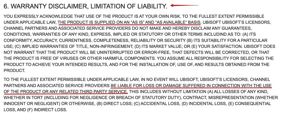 UBISOFT EULA: Warranty Disclaimer Limitation of Liability clause