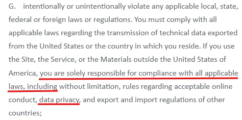 Weebly Terms of Service: Compliance with applicable laws section