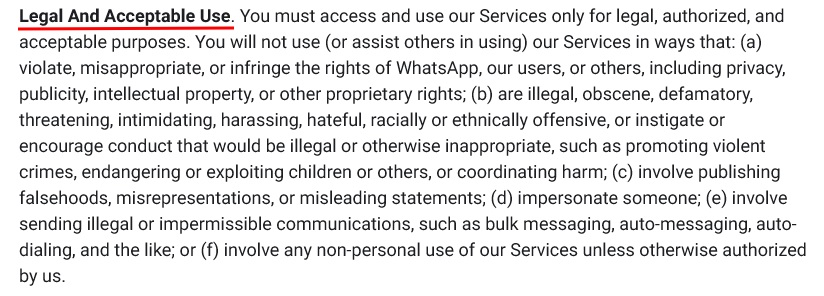 WhatsApp EEA Terms of Service: Legal and Acceptable Use clause