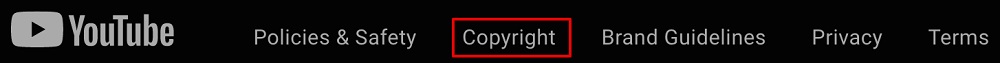 YouTube website footer with Copyright link highlighted