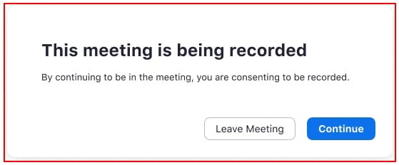 Zoom Meeting Recording disclaimer
