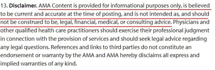 American Medical Association Terms of Use: Disclaimer clause