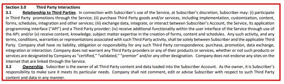 Brightly Master Subscription Agreement: Third Party Interactions clause excerpt