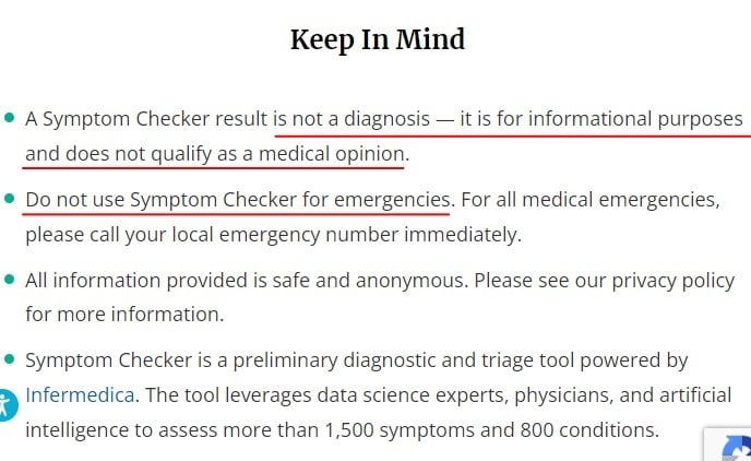 Everyday Health Symptom Checker medical disclaimer