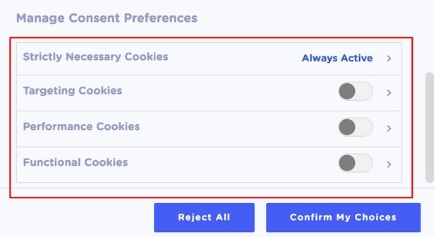 Generic Cookie consent notice with settings off