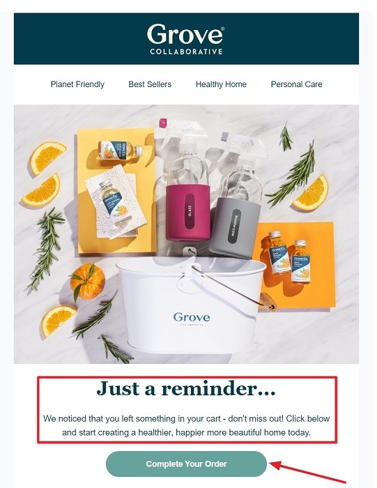 Grove Collaborative Abandoned Checkout Email