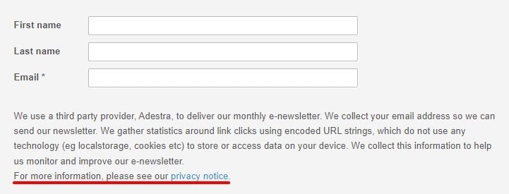 ICO sign up form with Privacy Notice link highlighted