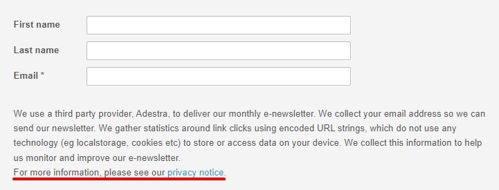 ICO sign up form with Privacy Notice link highlighted