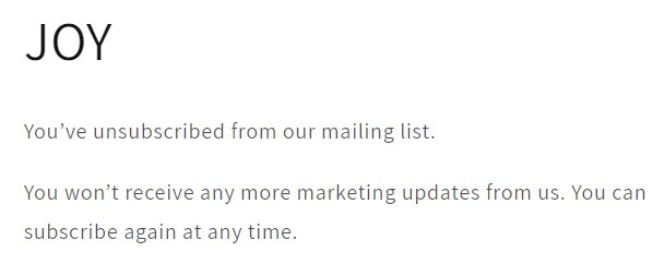JOY unsubscribe emails confirmation page