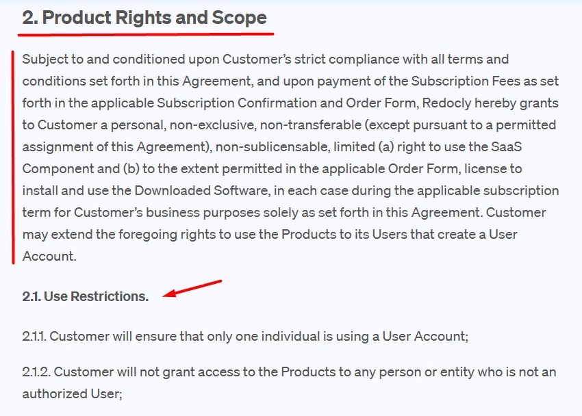 Redocly Subscription Agreement: Product Rights and Scope clause