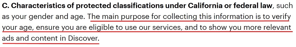 Snap US State Privacy Notice: Characteristics of protected classifications under California or federal law clause