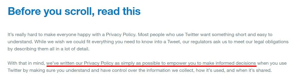 Twitter Privacy Policy: Introduction clause