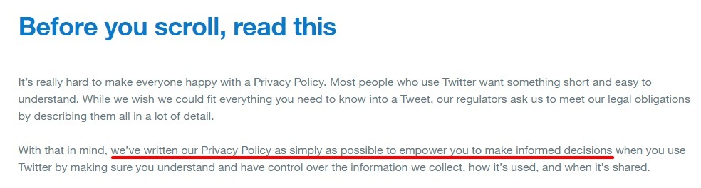 Twitter Privacy Policy: Introduction clause