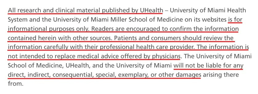 University of Miami School of Medicine disclaimer
