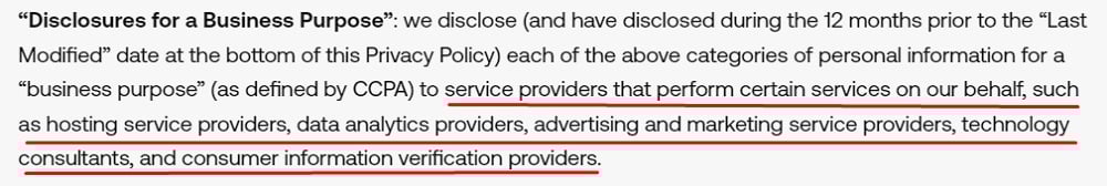 Videoamp CA Privacy Rights Under the CCPA: Disclosures for a business Purpose clause