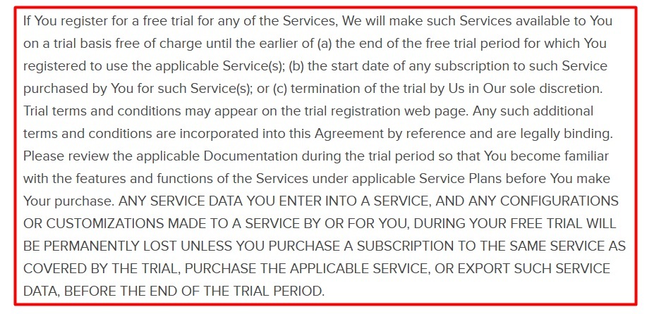 Zendesk Free Trial Terms page