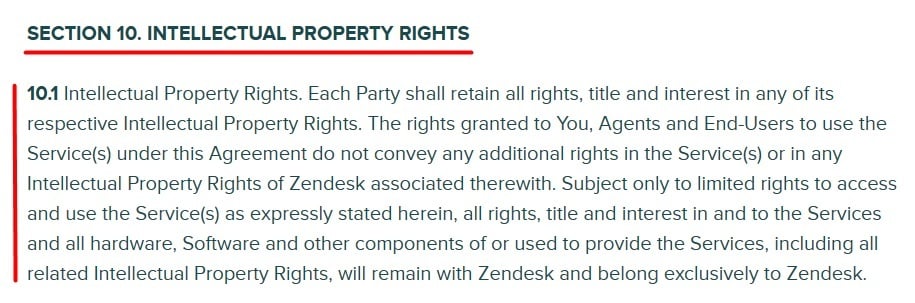 Zendesk Master Subscription Agreement: Intellectual Property Rights clause