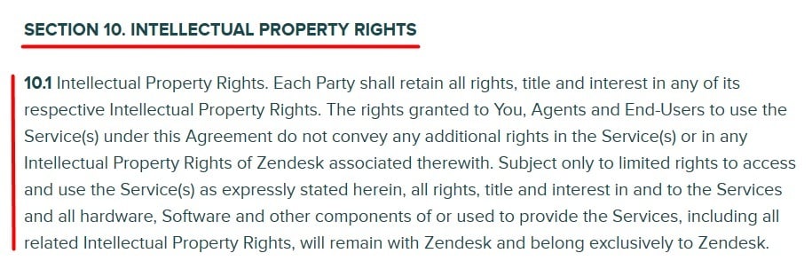 Zendesk Master Subscription Agreement: Intellectual Property Rights clause