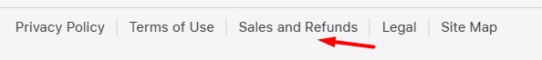 Apple website footer with Sales and Refunds link highlighted