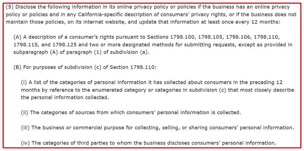 CCPA Section 1798 130 5 - Privacy Policy