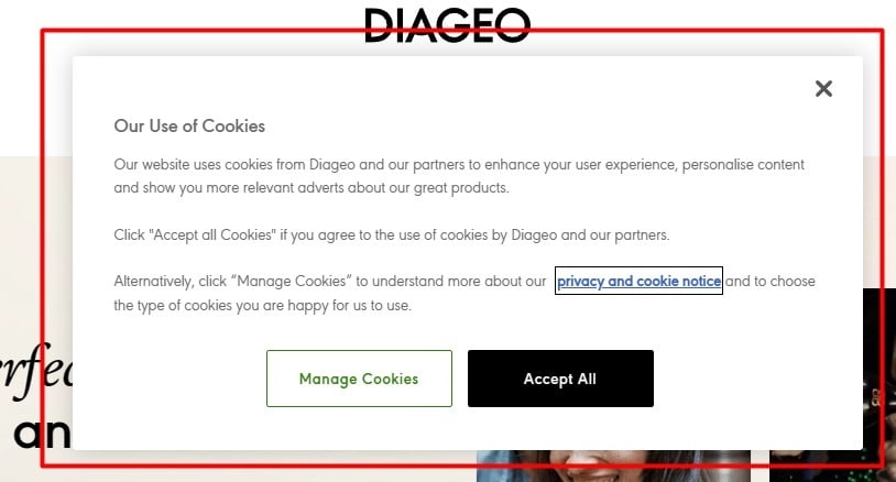Diago cookie consent notice