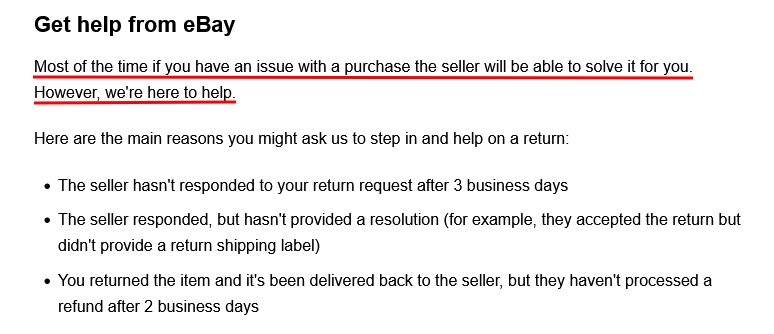 eBay Return an Item for a Refund: Get Help from eBay section