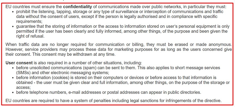 ePrivacy Directive summary excerpt