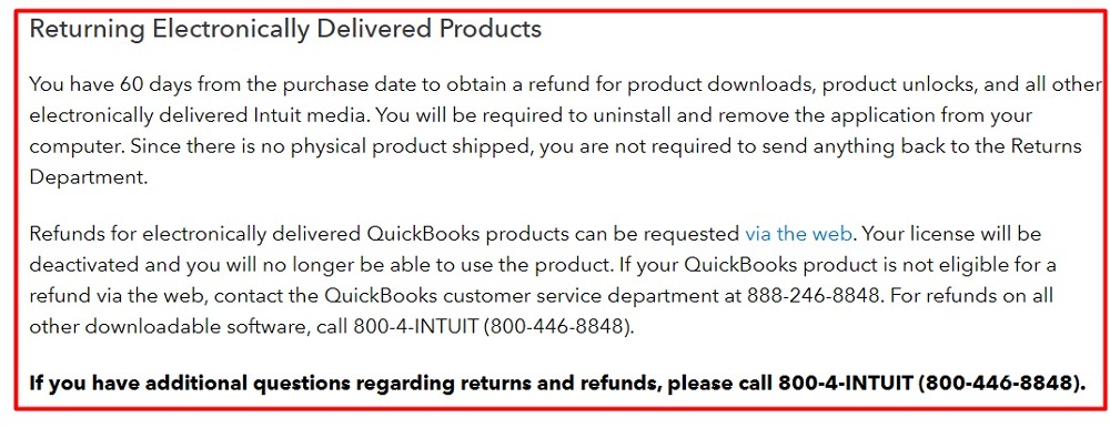 Intuit Return Policy: Returning Electronically Delivered Products clause