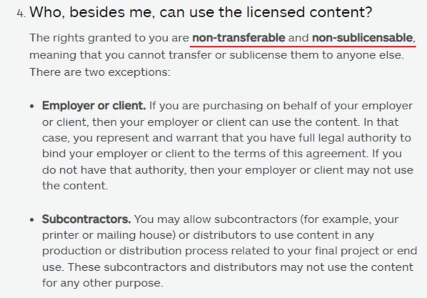 iStock Content License Agreement: Who can use the licensed content section