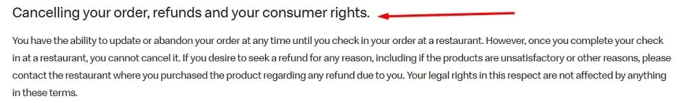 McDonalds Terms and Conditions: Cancelling your order, refunds and your consumer rights clause