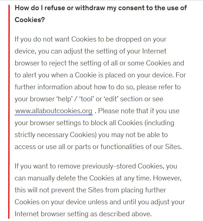 McKinsey and Company Cookie Policy: How do I refuse or withdraw my consent clause