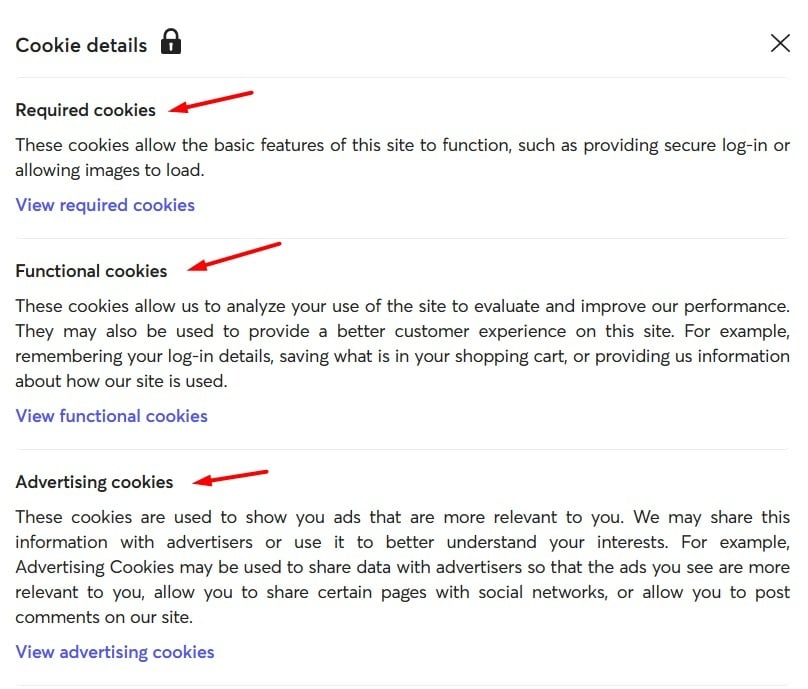 Mercari cookie details and preferences page