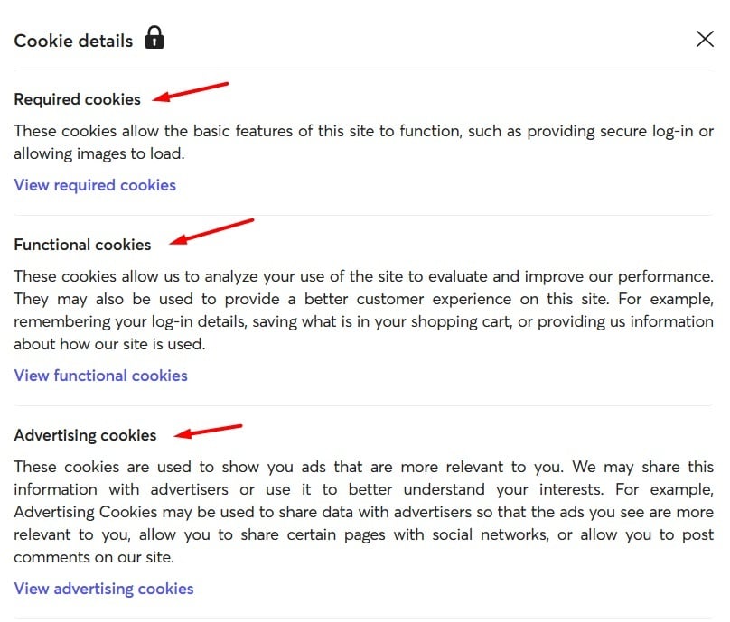 Mercari cookie details and preferences page