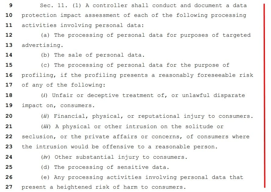 Michigan PDPA Section 11: Data Protection Impact Assessment