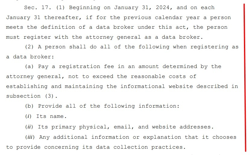 Michigan PDPA Section 17: Data broker