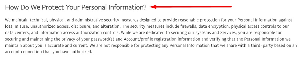 PayPal Privacy Statement: How do we protect your personal information clause