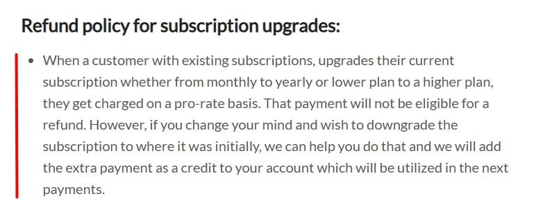 SalesHandy Refund Policy: Refund policy for subscription upgrades section