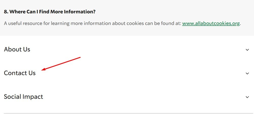 United Arab Emirates Starbucks Cookie Notice with Contact Us section highlighted