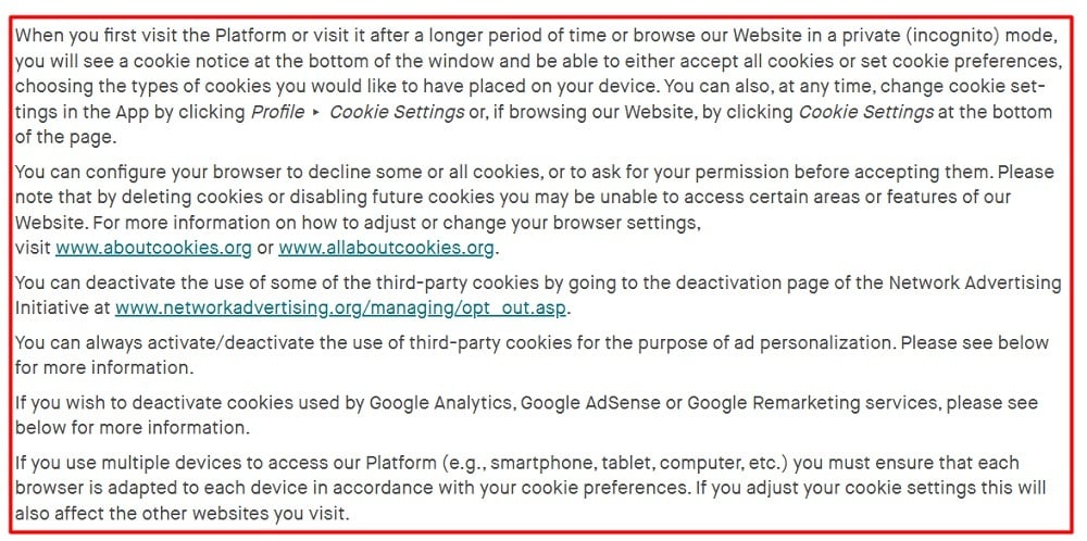 Vinted Cookie Policy: How can I manage cookies clause excerpt