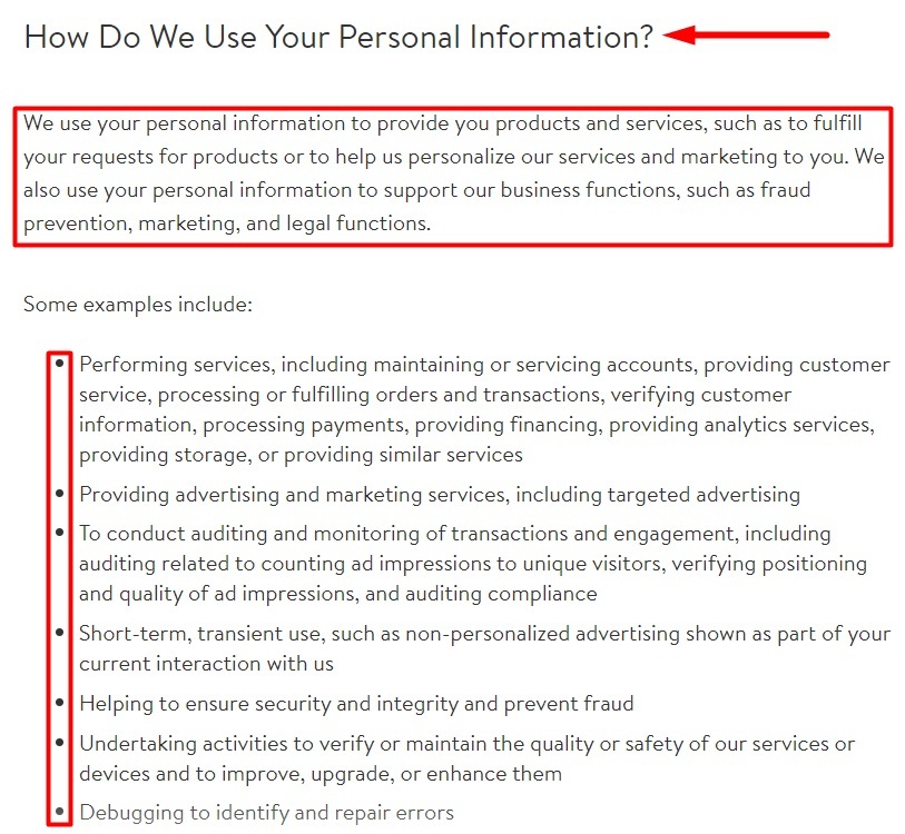 Walmart Privacy Notice: How do we use your personal information clause