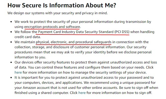 Amazon Privacy Notice: How Secure Is Information About Me clause