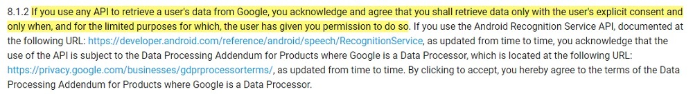 Android Software Development Kit License Agreement: Use of the SDK clause - Consent section