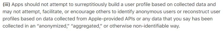 Apple App Store Review Guidelines: Data Use and Sharing section - User profile section