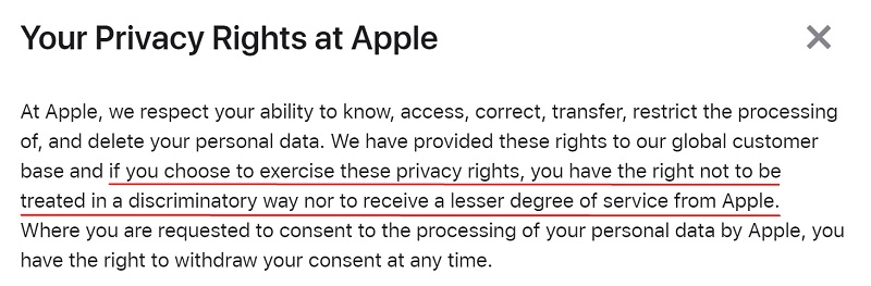 Apple Privacy Policy: Your Privacy Rights at Apple clause