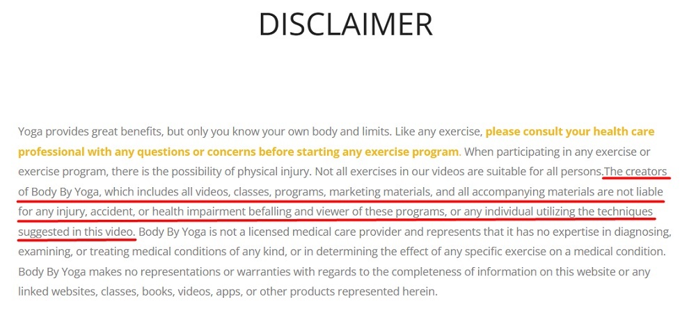 Body by Yoga Disclaimer