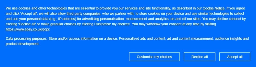 eBay UK cookie consent notice - Updated version